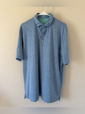 Johnnie O Arnold Performance Short Sleeve Polo Blue Striped Size Large Golf